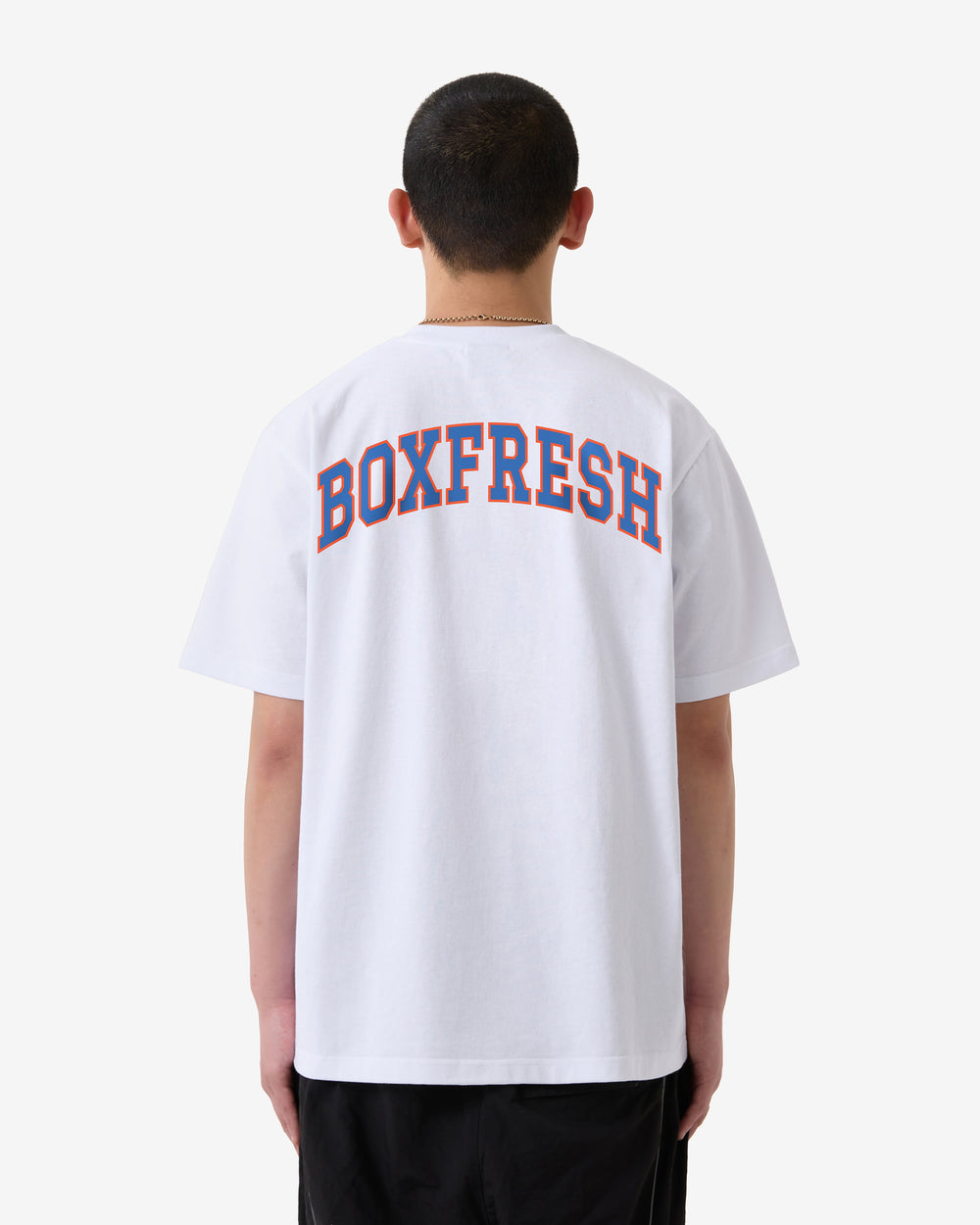 White t-shirt with 'Boxfresh' logo on a white background