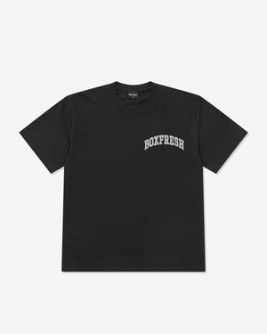 Brown t-shirt with a small logo on the chest against a white background