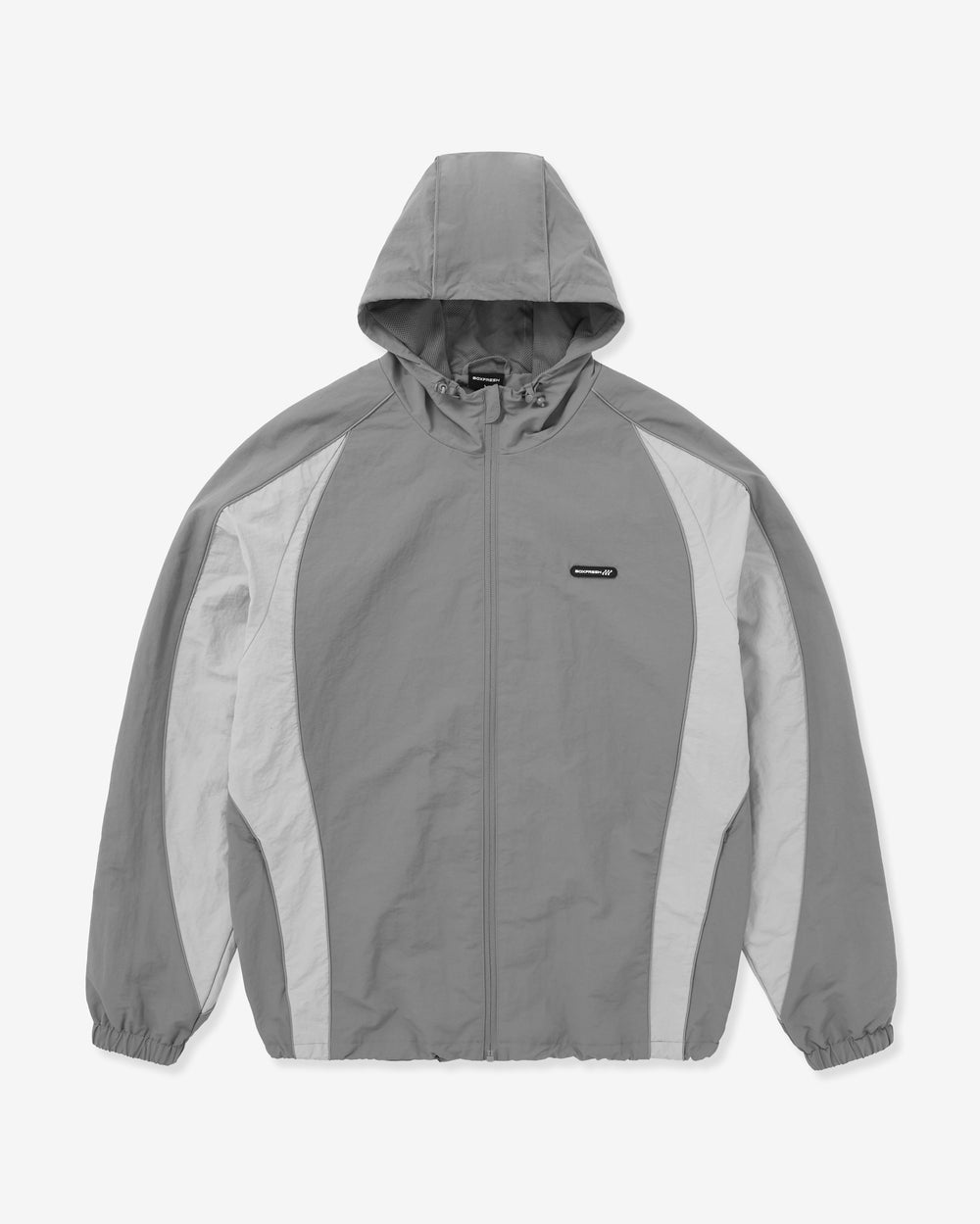 Gray jacket with a hood on a white background