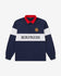 Navy long-sleeve polo shirt with red collar and 'BOXFRESH' branding on a white background