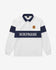 White and navy polo shirt with 'BOXFRESH' branding on a white background