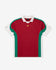 Red sports jersey with green accents on a white background