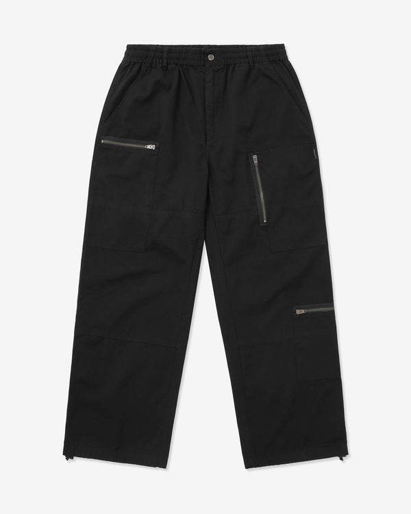 Black pants with zippers on a white background