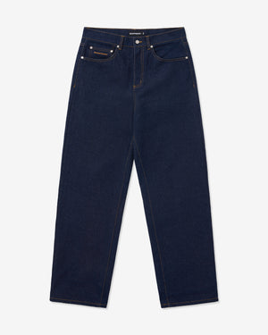 Navy blue jeans on a white background