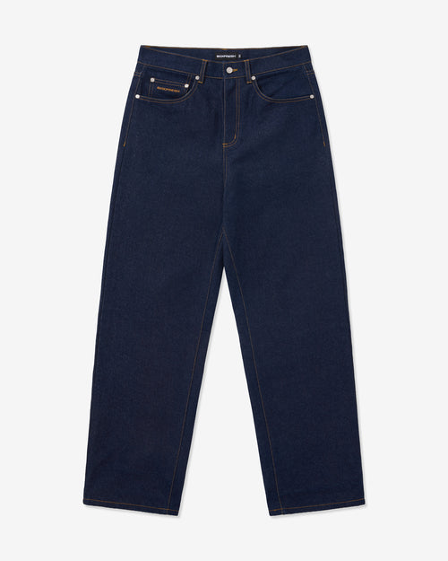 Navy blue jeans on a white background